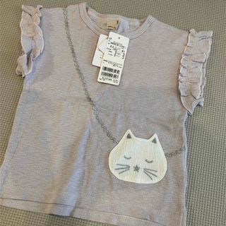 プティマイン(petit main)のプティマイン　100 接触冷感　ねこポシェット　夏服　ピンク　フリル　新品未使用(Tシャツ/カットソー)