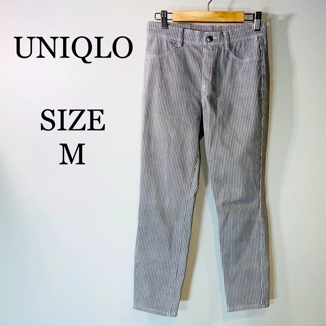 UNIQLO(ユニクロ)のUNIQLO ユニクロ　ストレッチパンツ　ストライプ　ダミーポケット　綿53 M レディースのパンツ(カジュアルパンツ)の商品写真