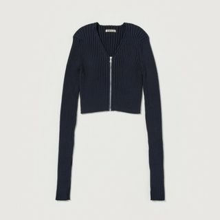 DRY COTTON WIDE RIB KNIT ZIP CARDIGAN