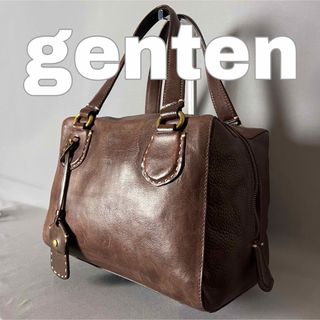 genten ゲンテン トラモント レザー ハンドバッグ  ミニボストン 濃茶