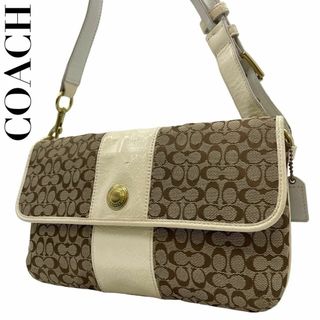 コーチ(COACH)のCOACH コーチ　s84 肩掛け　ミニシグネチャー　ハンドバッグ　茶　白(ハンドバッグ)