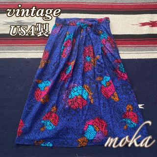 VINTAGE - vintage レーヨンスカート ビンテージ USA 柄スカート