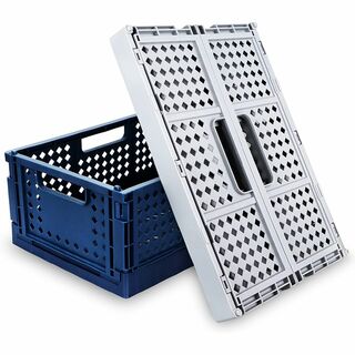 【色: ブルー＋グレー】折りたたみ式スタッキング収納ボックス、収納ボックス、折り(ケース/ボックス)