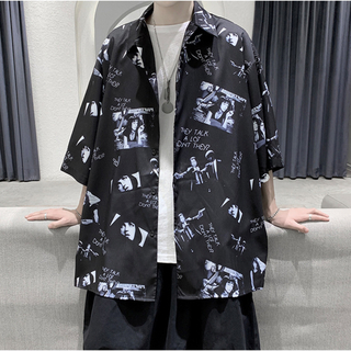 総柄 シャツ 半袖 ビッグシルエット フォトプリント 韓国 モード メンズ(シャツ)