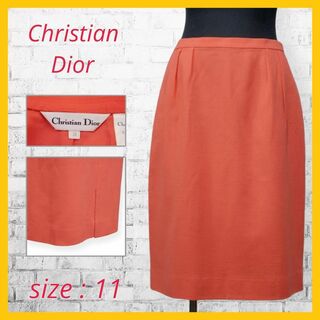 クリスチャンディオール(Christian Dior)の美品 クリスチャン ディオール スカート 膝丈 タイト ウール L オレンジ(ひざ丈スカート)
