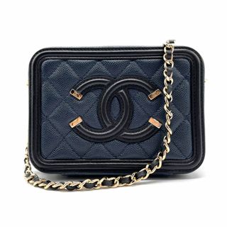 シャネル(CHANEL)のシャネル CHANEL 斜め掛けショルダーバッグ CCフィリグリー キャビアスキンレザー ネイビー レディース A84452 送料無料【中古】 z0155(ショルダーバッグ)