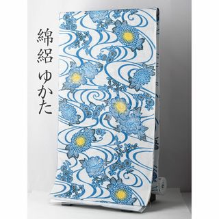 【浴衣反物】NO.3638（アイボリー/流水花柄）新品【桜七軒】綿絽(浴衣)