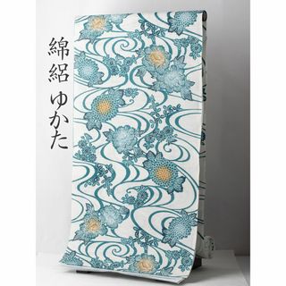 【浴衣反物】NO.3639（生成り/流水花柄）新品【桜七軒】綿絽(浴衣)