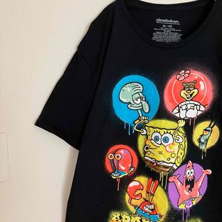 ティービーアンドムービー(TV&MOVIE)の海外アニメキャラクタースポンジボブTシャツニコロデオンオーバーサイズ黒tシャツ(Tシャツ/カットソー(半袖/袖なし))