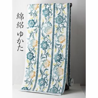 【浴衣反物】NO.3640（アイボリー/縞唐花柄）新品【桜七軒】綿絽(浴衣)