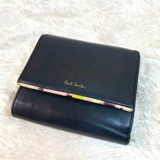 ポールスミス(Paul Smith)の【美品】　ポールスミス　折り財布　ブラック　花柄　二つ折財布(財布)