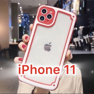 アイフォーン(iPhone)の【iPhone11】レッド iPhoneケース 大人気 シンプル フレーム(iPhoneケース)