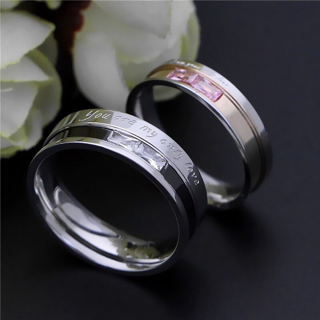 2個石ペアリング ステンレスリング ステンレス指輪  ピンキーリング レディースのアクセサリー(リング(指輪))の商品写真