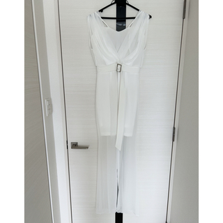 ホワイト　ミニ　シフォンデザインロング　ドレス　小柄さん用　XS〜S
