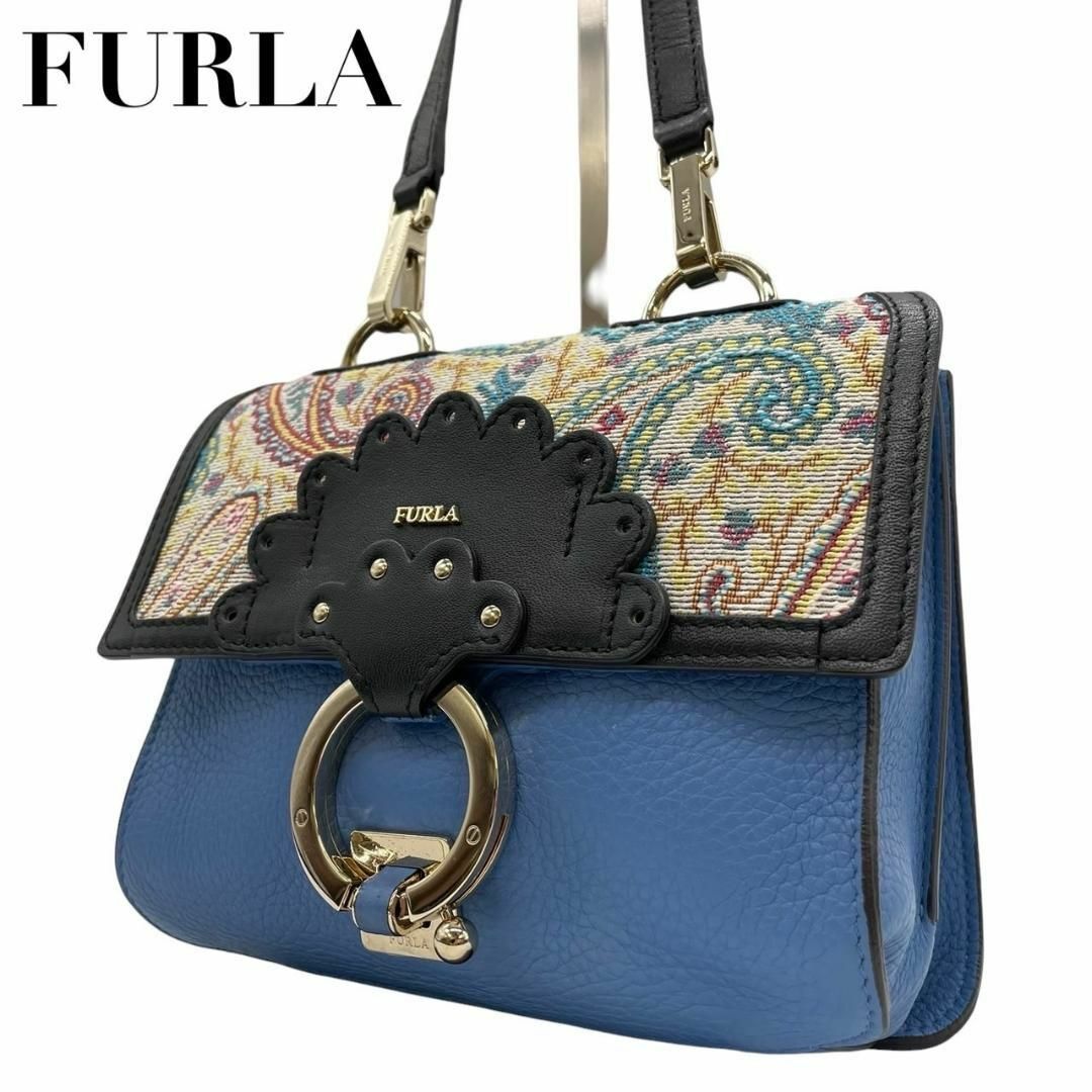 Furla(フルラ)の希少　極美品　FURLA フルラ　スクープ　ショルダーバッグ　ブルー　s84 レディースのバッグ(ショルダーバッグ)の商品写真