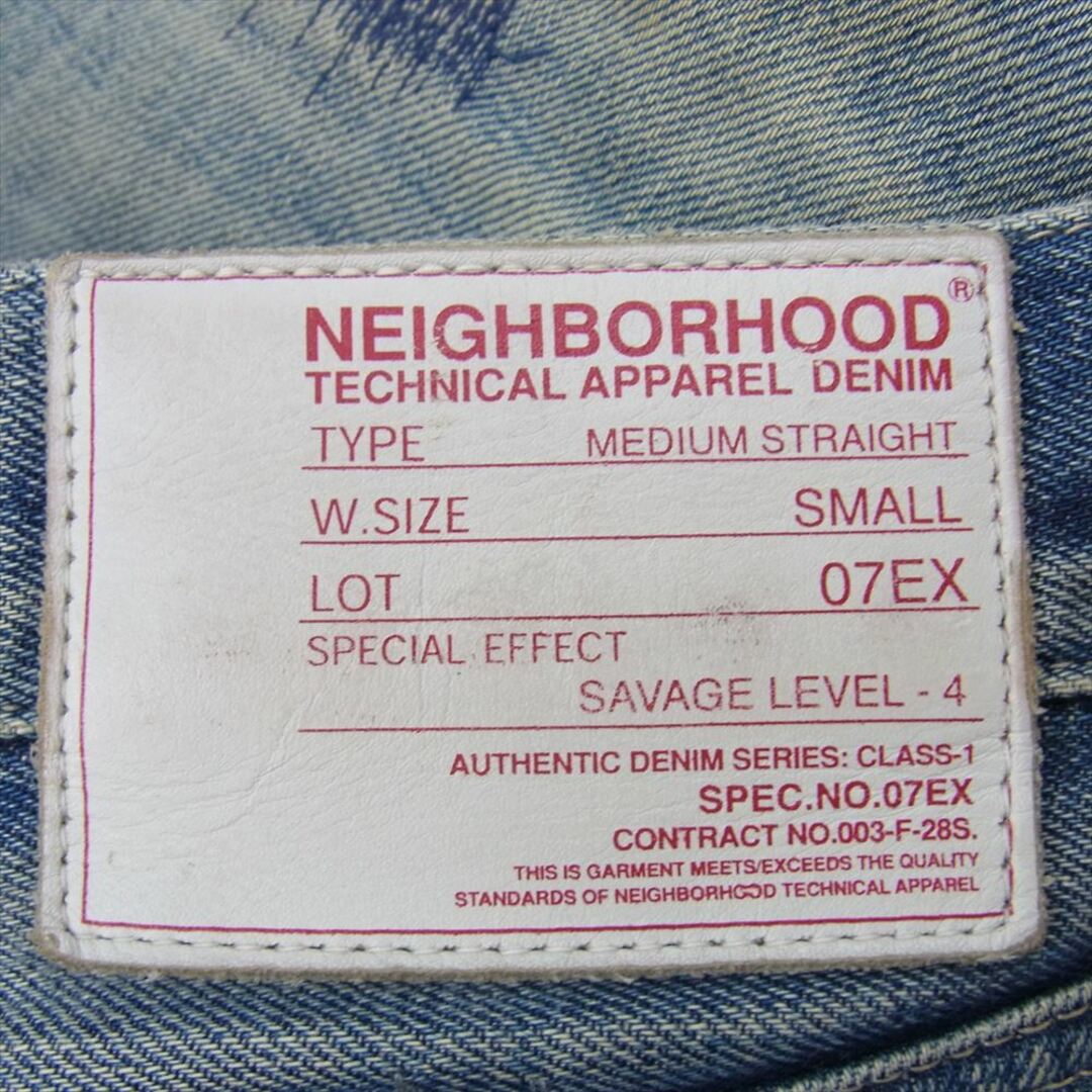 NEIGHBORHOOD(ネイバーフッド)のNEIGHBORHOOD ネイバーフッド 07EX 003-F-28S Scab Savage LEVEL4 MEDIUM STRAIGHT サベージ ミディアムストレート セルビッジ ダメージ加工 デニム パンツ スモール インディゴブルー系 S【中古】 メンズのパンツ(その他)の商品写真