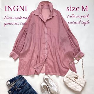 イング(INGNI)の◆美品◆INGNI◆オーバーサイズ◆長袖シアーブラウス◆シャツチュニック◆ピンク(シャツ/ブラウス(長袖/七分))