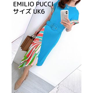 エミリオプッチ(EMILIO PUCCI)の【美品✨】定価 20万円❤️エミリオプッチ✨サイズUK6✨ベルト付きワンピース(ひざ丈ワンピース)