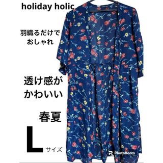 holiday Holic ロングブラウス　L 透け感　花柄　春夏　おしゃれ(シャツ/ブラウス(長袖/七分))