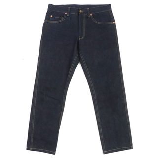 グッチ(Gucci)の美品▼GUCCI グッチ 681289 ホースビット金具 ロゴレザーパッチ付き テーパード デニムパンツ インディゴ 34 イタリア製 正規品 メンズ 定価137,500円(デニム/ジーンズ)