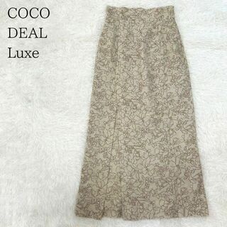 ココディール(COCO DEAL)のCOCO DEAL Luxe ラインフラワー配色刺繍スリットタイトスカート 麻混(ロングスカート)