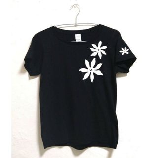 (717)Ｌサイズ 半袖　黒　フラダンスレッスンTシャツ　ティアレ　ハワイアン(Tシャツ(半袖/袖なし))