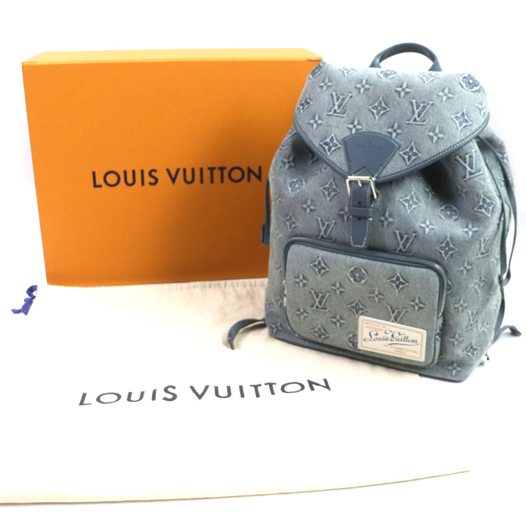 LOUIS VUITTON(ルイヴィトン)の極美品▼LOUIS VUITTON ルイヴィトン M22534 モンスリバックパック モノグラムデニム ウォッシュデニム リュック・デイパック ライトブルー 箱・保存袋付き イタリア製 メンズ メンズのバッグ(バッグパック/リュック)の商品写真