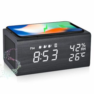 【色:ブラック】目覚まし時計 めざまし時計 スピーカー Bluetooth5.0(置時計)