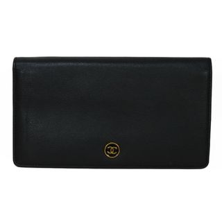 シャネル(CHANEL)のCHANEL シャネル ロング フラップ ウォレット ココマーク CCマーク 二つ折り エナメル ゴールド 9番台 ココボタン ブラック 長財布 A20904(財布)