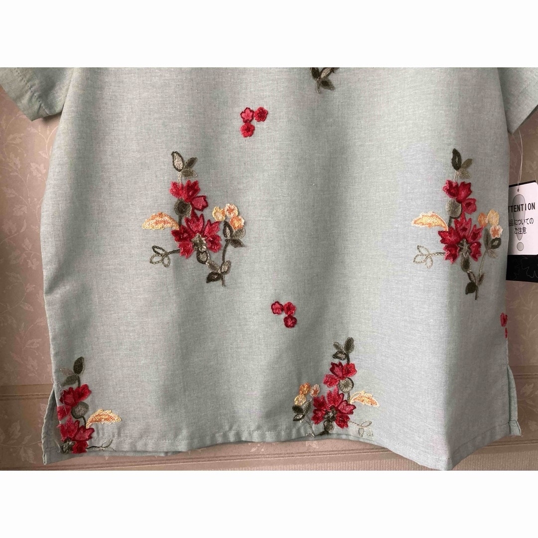 ★セレクトショップ・カットソー★グリーンお花刺繍L★母の日 メンズのトップス(Tシャツ/カットソー(半袖/袖なし))の商品写真