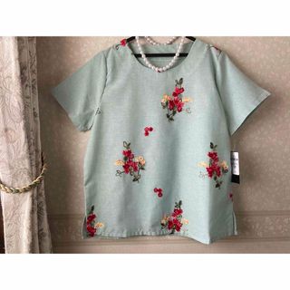 ★セレクトショップ・カットソー★グリーンお花刺繍L★母の日(Tシャツ/カットソー(半袖/袖なし))