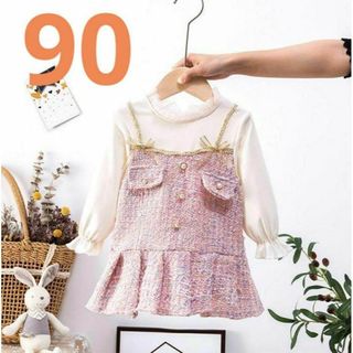 子供服　女の子　ワンピース　90サイズ　長袖　可愛い　ピンク(ワンピース)