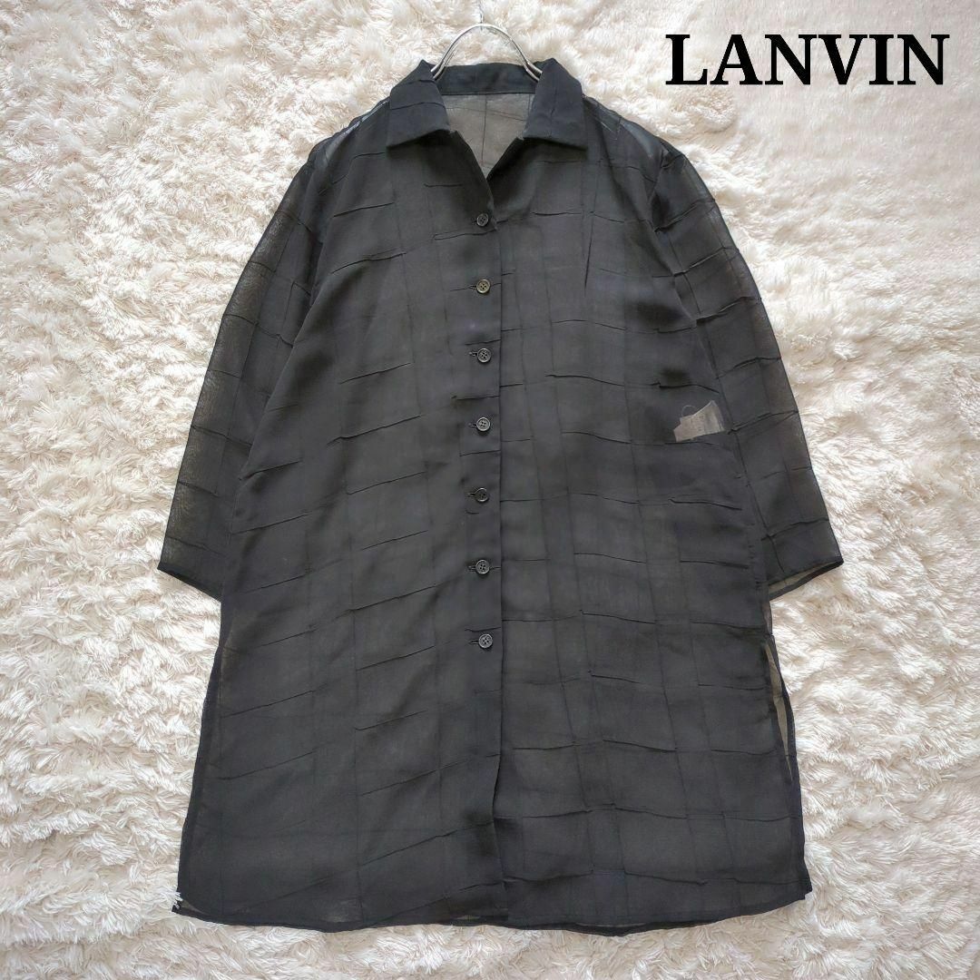 LANVIN COLLECTION(ランバンコレクション)の美品⭐︎ランバン　シアーロングシャツ　ブラウス　開襟　黒　36 レディースのトップス(シャツ/ブラウス(長袖/七分))の商品写真