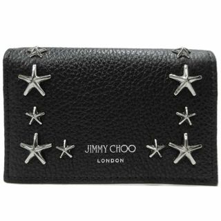 ジミーチュウ(JIMMY CHOO)の【新品】ジミーチュウ カードケース NELLO UUF 000071 BLACK / SILVER(0027：ブラック×シルバー) JIMMY CHOO スタースタッズ レザー カードホルダー 名刺入れ レディース(財布)