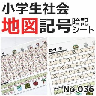 【036】社会　地理　よく出る地図記号　暗記シート　小学生　参考書(語学/参考書)