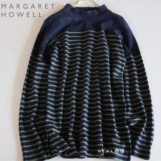 マーガレットハウエル(MARGARET HOWELL)の【MARGARET HOWELL】モックネック　カットソー　旧タグ　紺　L★(Tシャツ/カットソー(七分/長袖))