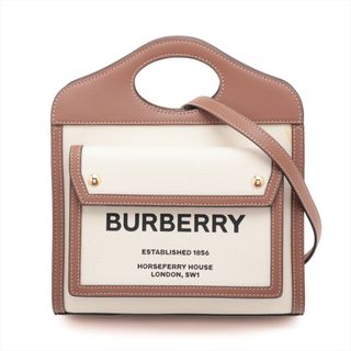 バーバリー(BURBERRY)のバーバリー ミニツートン キャンバス×レザー  ブラウン レディース ハン(ハンドバッグ)