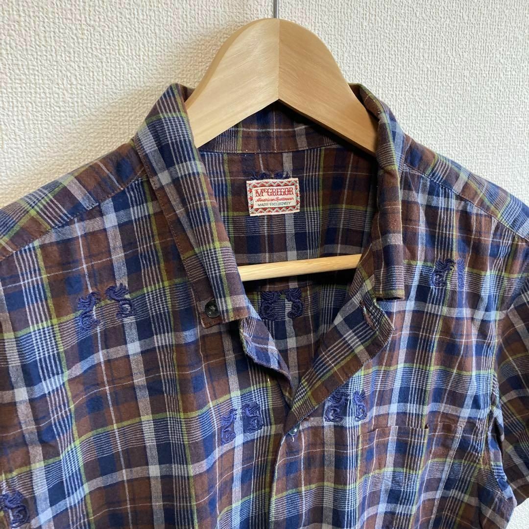 McGREGOR(マックレガー)のVintage McGREGOR マックレガー シャツ 刺繍 チェック 半袖 L メンズのトップス(Tシャツ/カットソー(半袖/袖なし))の商品写真