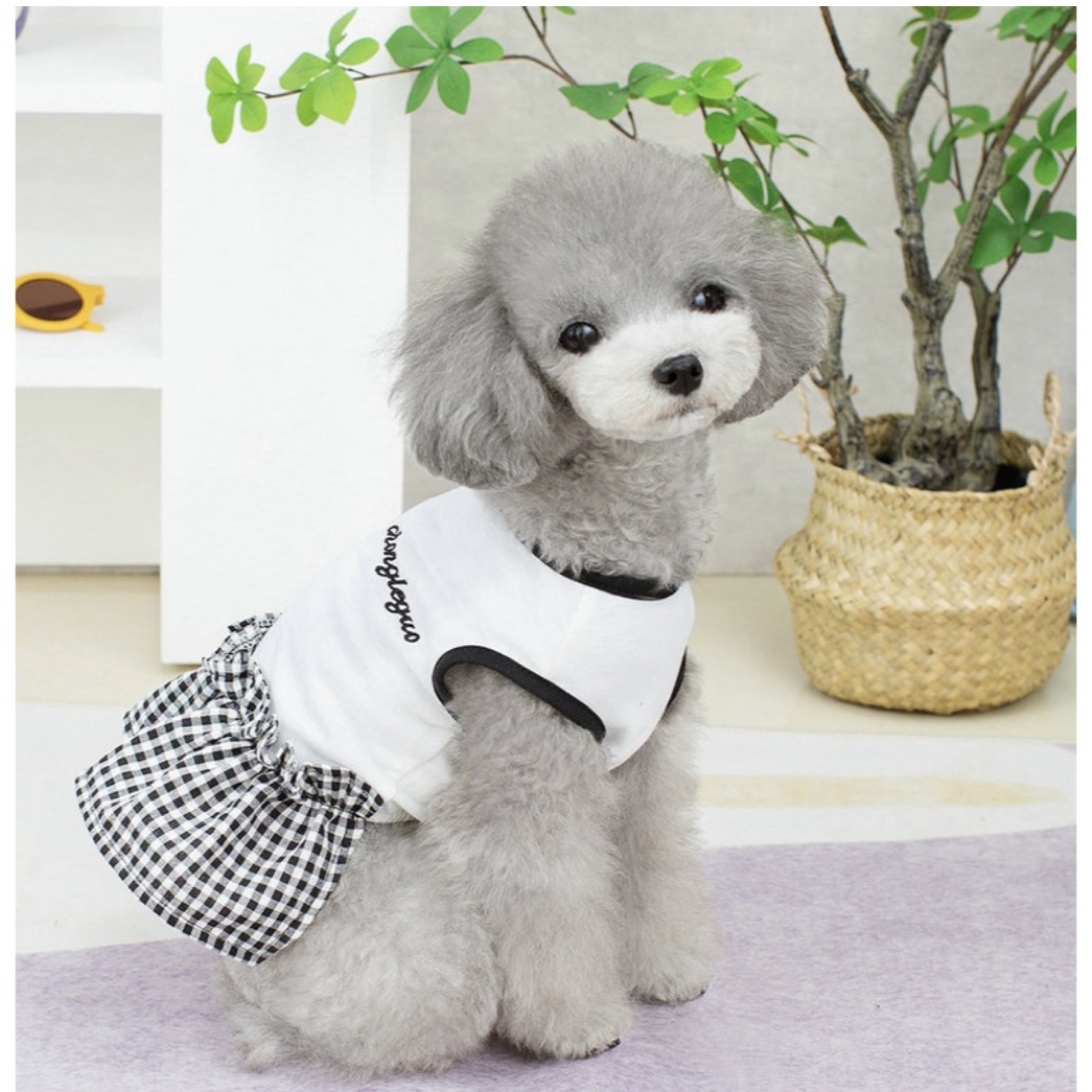 在庫わずか 白 ドッグウェア 犬服 小型犬 ペット服 ギンガムチェック 春夏 M その他のペット用品(犬)の商品写真