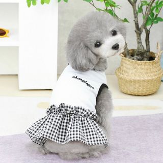 在庫わずか 白 ドッグウェア 犬服 小型犬 ペット服 ギンガムチェック 春夏 M(犬)