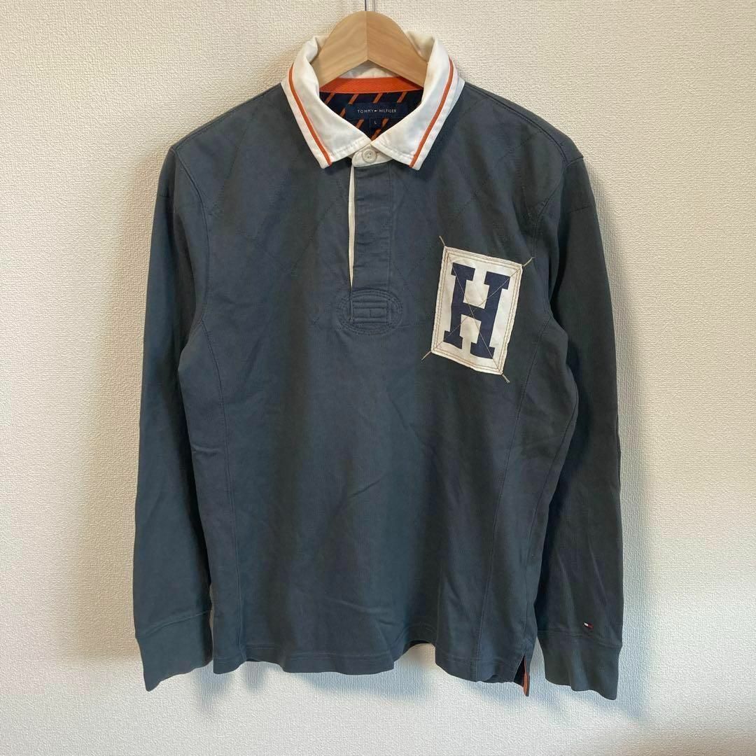 TOMMY HILFIGER(トミーヒルフィガー)のTOMMY HILFIGER トミーヒルフィガー ポロシャツ　長袖　グレー　L メンズのトップス(ポロシャツ)の商品写真