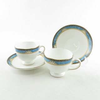 ウェッジウッド(WEDGWOOD)の美品 WEDGWOOD ウェッジウッド CURZON カーゾン ティーカップ＆ソーサー 2客 ペア リー 金彩 花柄 フラワー SU6726A3 (グラス/カップ)