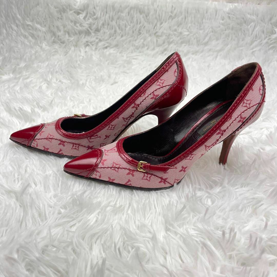 極美品✨ルイヴィトンモノグラム✨ハイヒール✨23.5cm✨キャンバス✨レザー✨赤 極美品✨ルイヴィトンモノグラム✨ハイヒール✨23.5cm✨キャンバス✨レザー✨赤