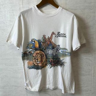 メイドインUSA　シングルステッチ　アニマルロゴ　野生の王国　白　メンズ　古着(Tシャツ/カットソー(半袖/袖なし))