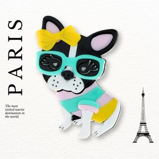 Paris broach アクリル ブローチ ピン フレンチブルドッグ フレブル(ブローチ/コサージュ)