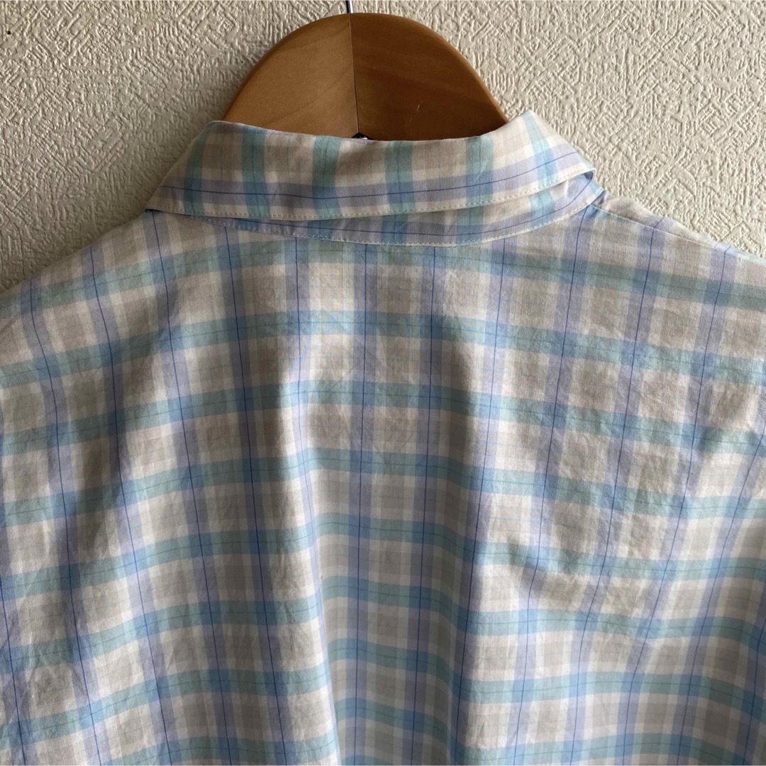 日本製　丸襟チェックシャツ コットン レディースのトップス(シャツ/ブラウス(長袖/七分))の商品写真