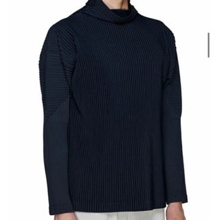 イッセイミヤケ(ISSEY MIYAKE)のHomme plisse オムプリッセ　ハイネック　黒　サイズ3(Tシャツ/カットソー(七分/長袖))