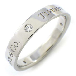 ティファニー(Tiffany & Co.)のティファニー Tiffany & Co. リング フラット バンド 幅4.0mm ロゴ 3ポイント ダイヤモンド PT950 21号 / 4.1 【中古】(リング(指輪))