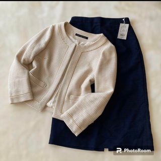 ユナイテッドアローズグリーンレーベルリラクシング(UNITED ARROWS green label relaxing)の【セットアップ】美品　グリーンレーベルリラクシングジャケット＆レプシイムスカート(ノーカラージャケット)