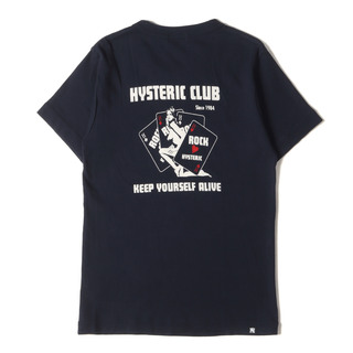 HYSTERIC GLAMOUR - 美品 HYSTERIC GLAMOUR ヒステリックグラマー Tシャツ サイズ:S トランプ ガール ポケット ストレッチ クルーネック 半袖Tシャツ HYS CLUBポケット付きTシャツ ネイビー 紺 トップス カットソー【メンズ】【中古】